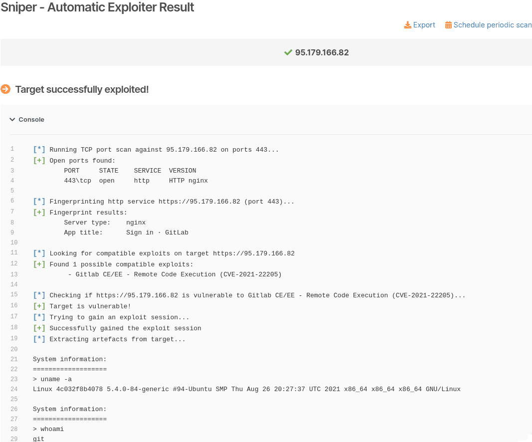 Sniper console output